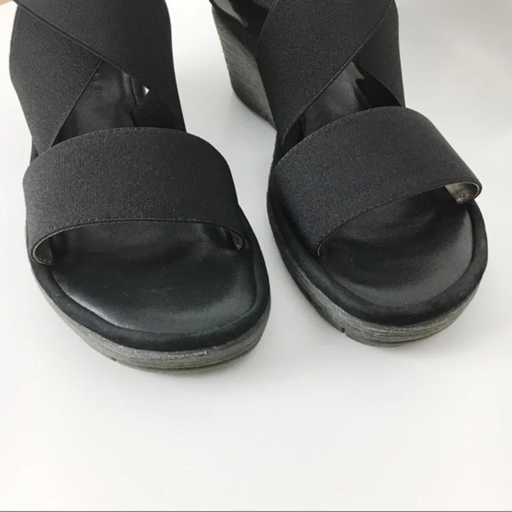 The‎ Flexx Womens Size 6.5 Happy Daze Black Elastic Platform Wedge Sandals Shoes